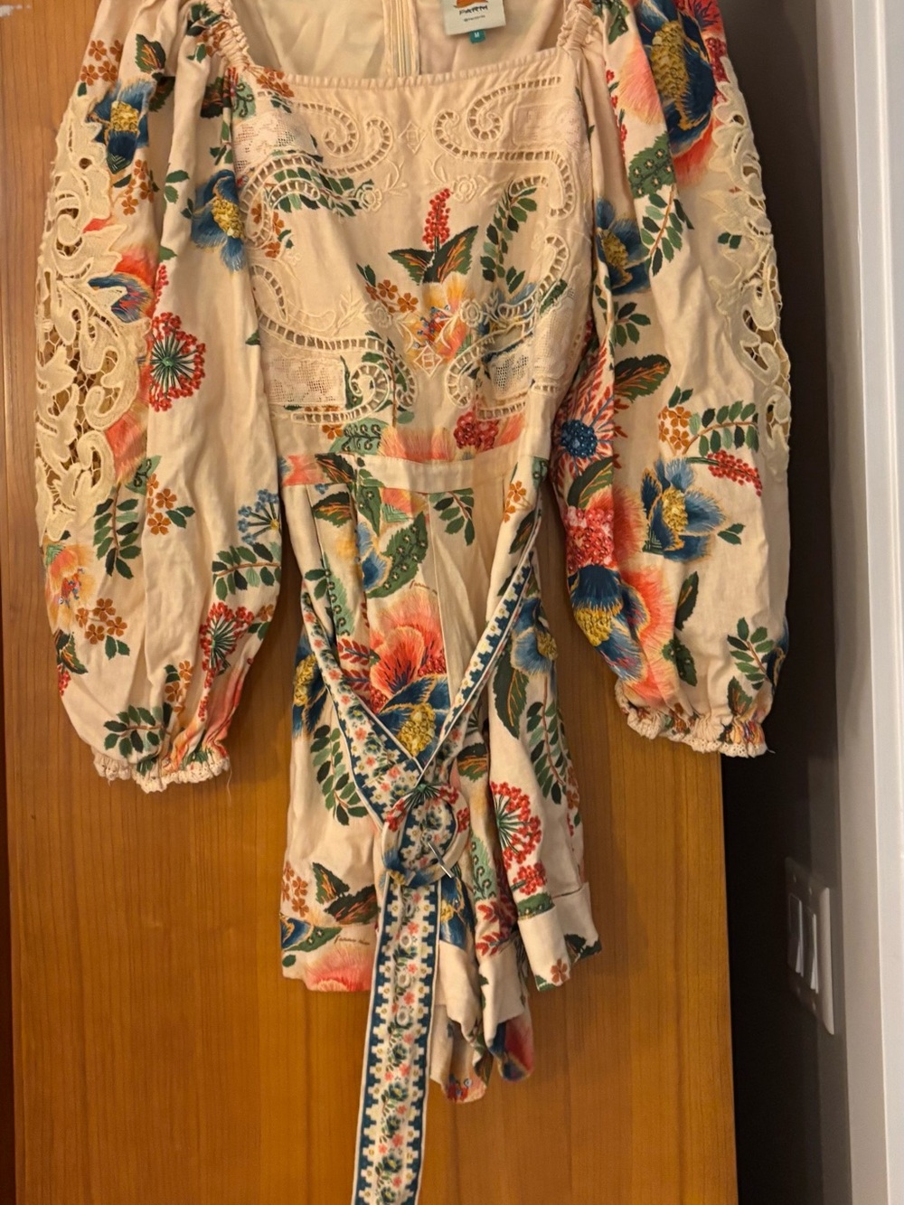 Farm Rio Garden Romper Embroidered Floral with Puff Sleeves - Picture 8 of 16